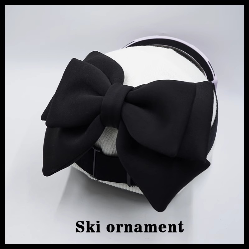 Black Double Layer Bow Ski Hat Helmet Cover Handmade Accessories