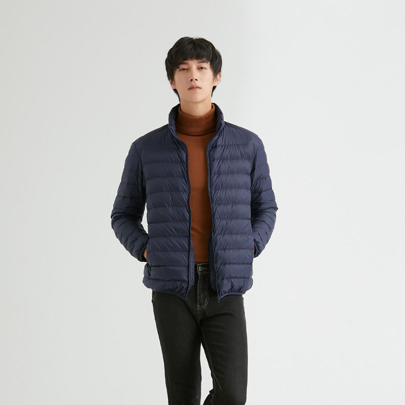 Nuevo 90 blanco chaqueta de invierno hombre ligero corto joven de mediana edad chaqueta de cuello ultra ligero auténtico