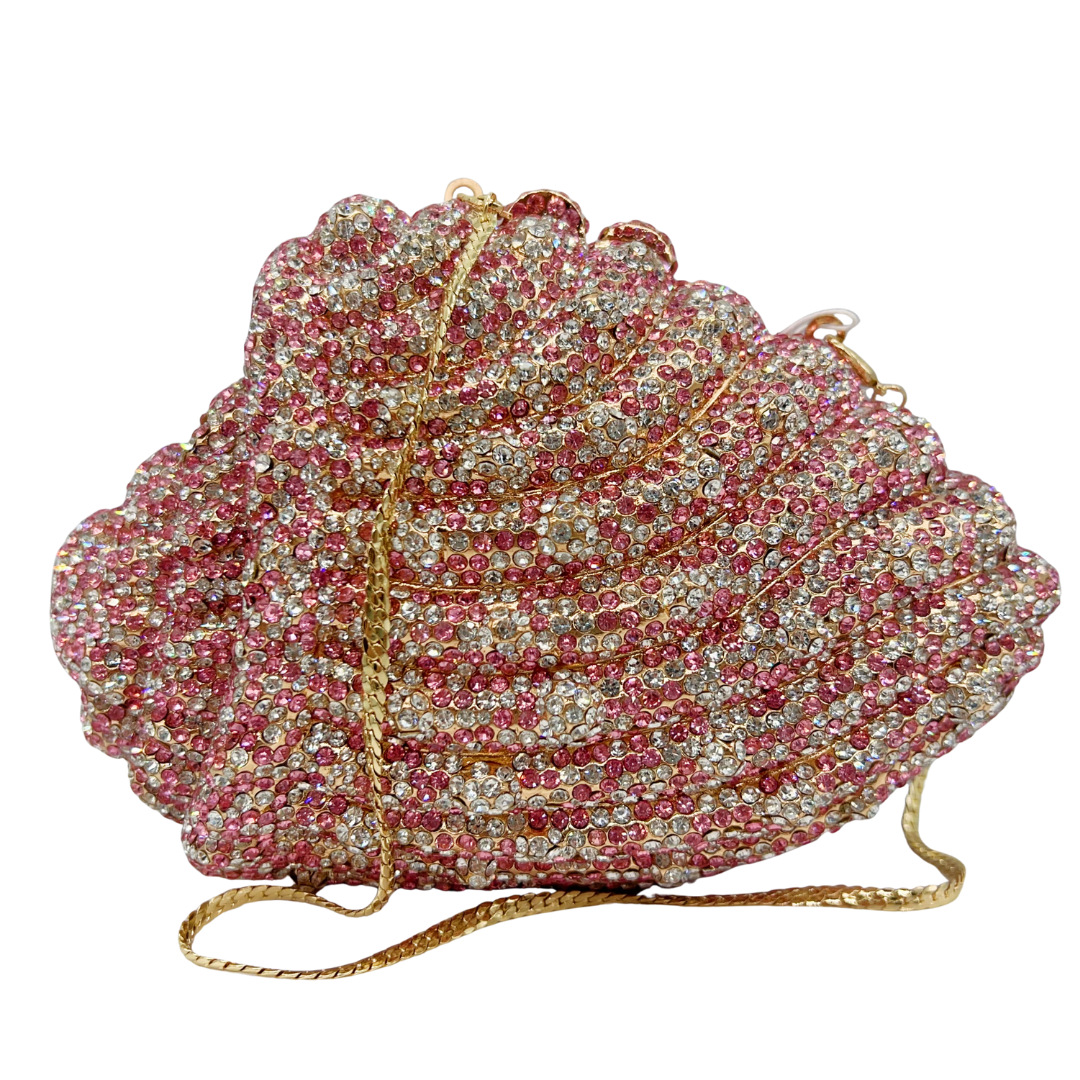 Clutch nữ hình vỏ sò đính đá dạ hội cầm tay — màu vàng, màu hồng, tím hoa violet, tùy chỉnh màu khác chi tiết 6