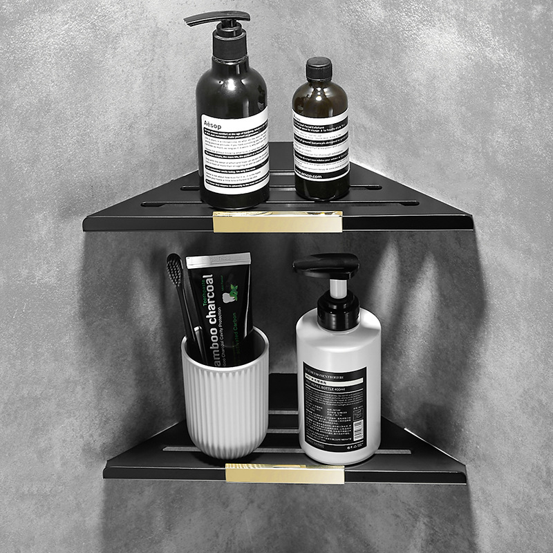 Bathroom Storage Rack Tripod Single Layer Double Layer Punch-Free Wall-Mounted Storage Rack Bathroom Corner Storage Corner Rack
