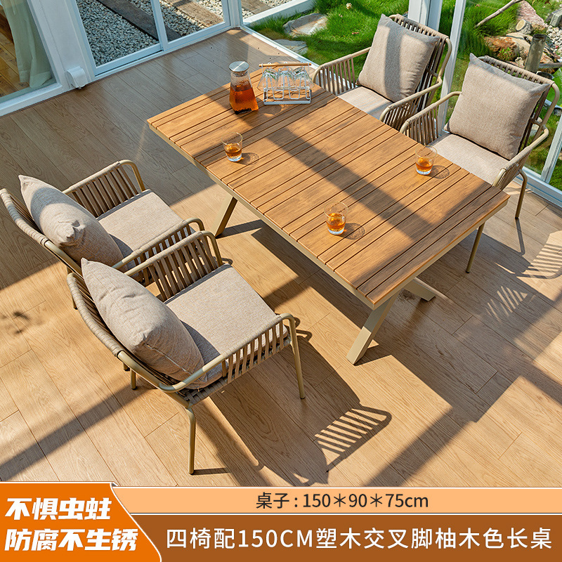Al Aire Libre mesa y silla patio anticorrosión de madera jardín al aire libre cafetería al aire libre de madera de plástico tabla larga combinación fábrica de Ventas Directas
