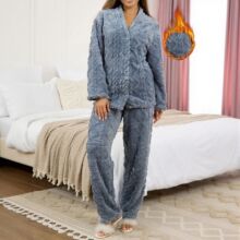 珊瑚绒睡衣秋冬加厚加绒保暖法兰绒开衫家居服女可外穿两件套装