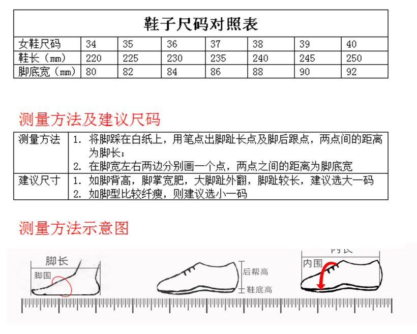 女鞋尺码表