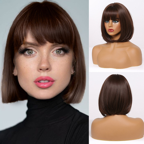 European and American cross-border overseas trade new Amazon export full head cover bangs gradient pink bobo short hair wig for women