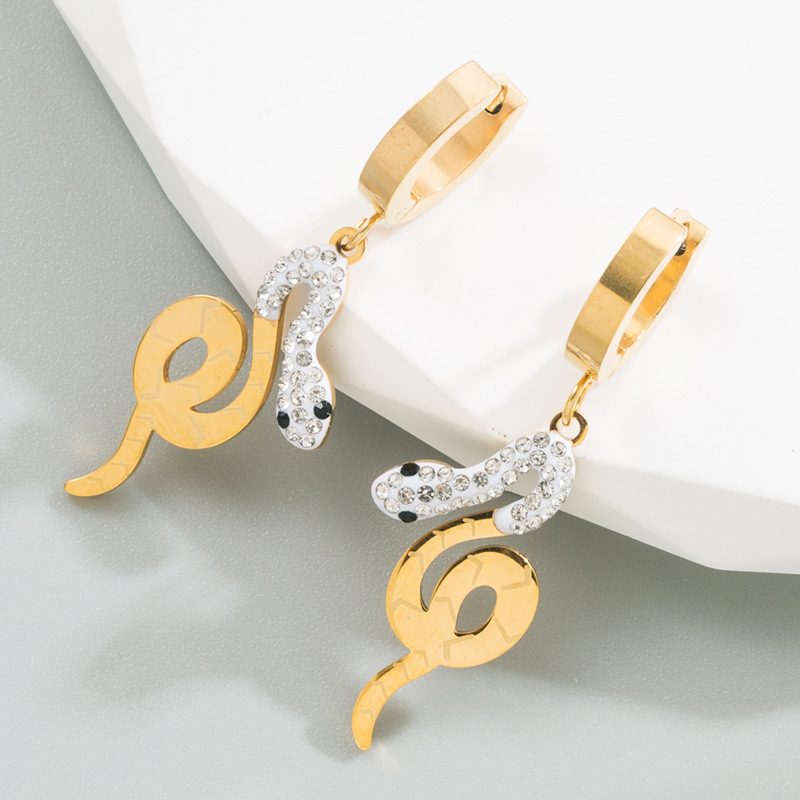 Fashion Snake Titanium Steel Earrings Plating Artificial Gemstones Stainless Steel Earrings