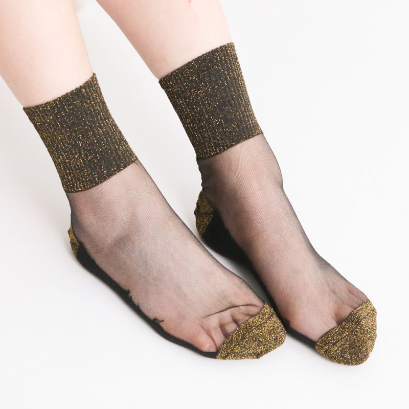 Embalaje independiente Medias de cristal Medias de la pantorrilla Primavera y otoño Nuevos calcetines de cebolla plateados para mujer Calcetines de seda con fondo de algodón Calcetines de mujer transparentes al por mayor