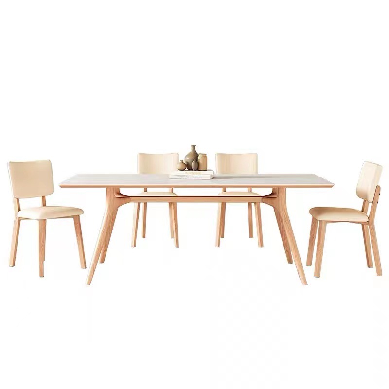 De estilo japonés de madera maciza Placa de roca mesa de comedor hogar pequeño apartamento rectangular mesa de comedor moderna simple de madera maciza pura Mesa blanca y silla combinación