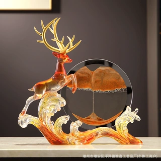 轻奢风生水起鹿流沙画摆件客厅电视柜酒柜玄关装饰品乔迁新居礼品