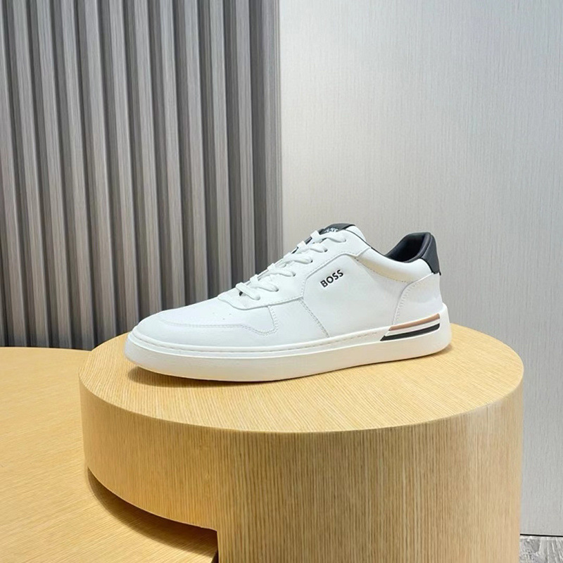 European New Men's Shoes Versatile Casual Sneakers Trendy Lace-Up Men's Sports White Shoes Men's Fashion Genuine Leather