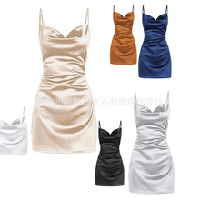 亚马逊跨境欧美时尚休闲2025女式丝绸缎面连衣裙