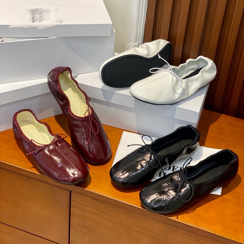 Oil wax leather round-toe bowknot ballet flats, comfortable slip-on shoes with soft soles, perfect for spring and autumn, grandma shoes