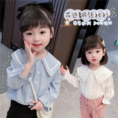 Girls shirt spring and autumn 2021 new pattern Kids Doll collar jacket Female baby spring clothes Korean Edition Western style shirt