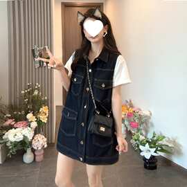 夏季小个子宽松休闲百搭背心裙女装女士韩版中长款短裙牛仔连衣裙
