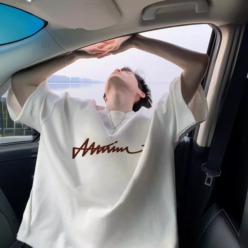 半袖 Tシャツ メンズ 2025 夏新作 アメリカのトレンドブランド シンプル ヘビーウェイト ピュアコットン ゆったり 半袖 Tシャツ 服|undefined