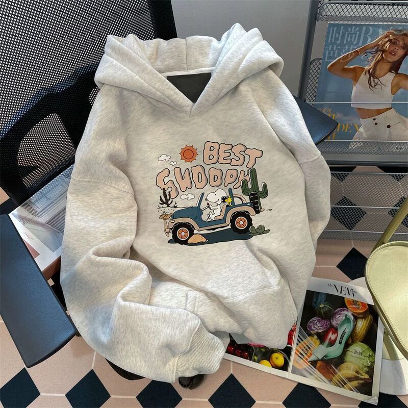 Silver Fox Velvet Hong Kong Style Trendy Cartoon Snoopy Hooded Sweatshirt for Men and Women Autumn and Winter Easiest for Match Ins Loose Top Silver Fox Velvet Hong Kong Style Trendy Cartoon Snoopy Hooded Sweatshirt for Men and Women Autumn and Winter Easiest for Match Ins Loose Top
