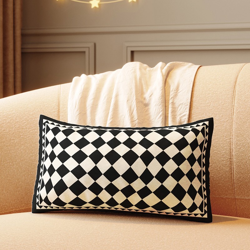 카다몬 블랙 체크 무늬 벨벳 베개