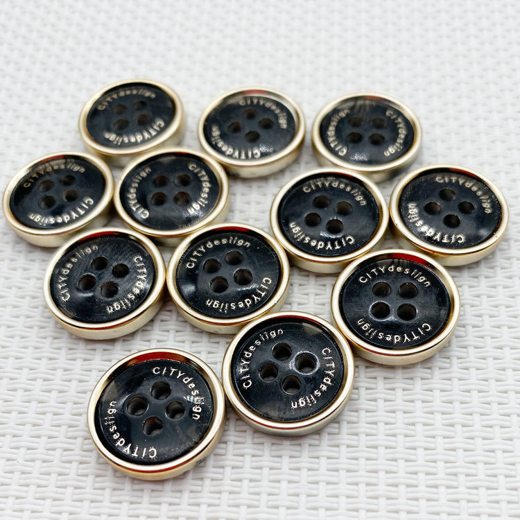 Spot wholesale resin buttons translucent black stick pattern gold engraved gold waistcoat buttons