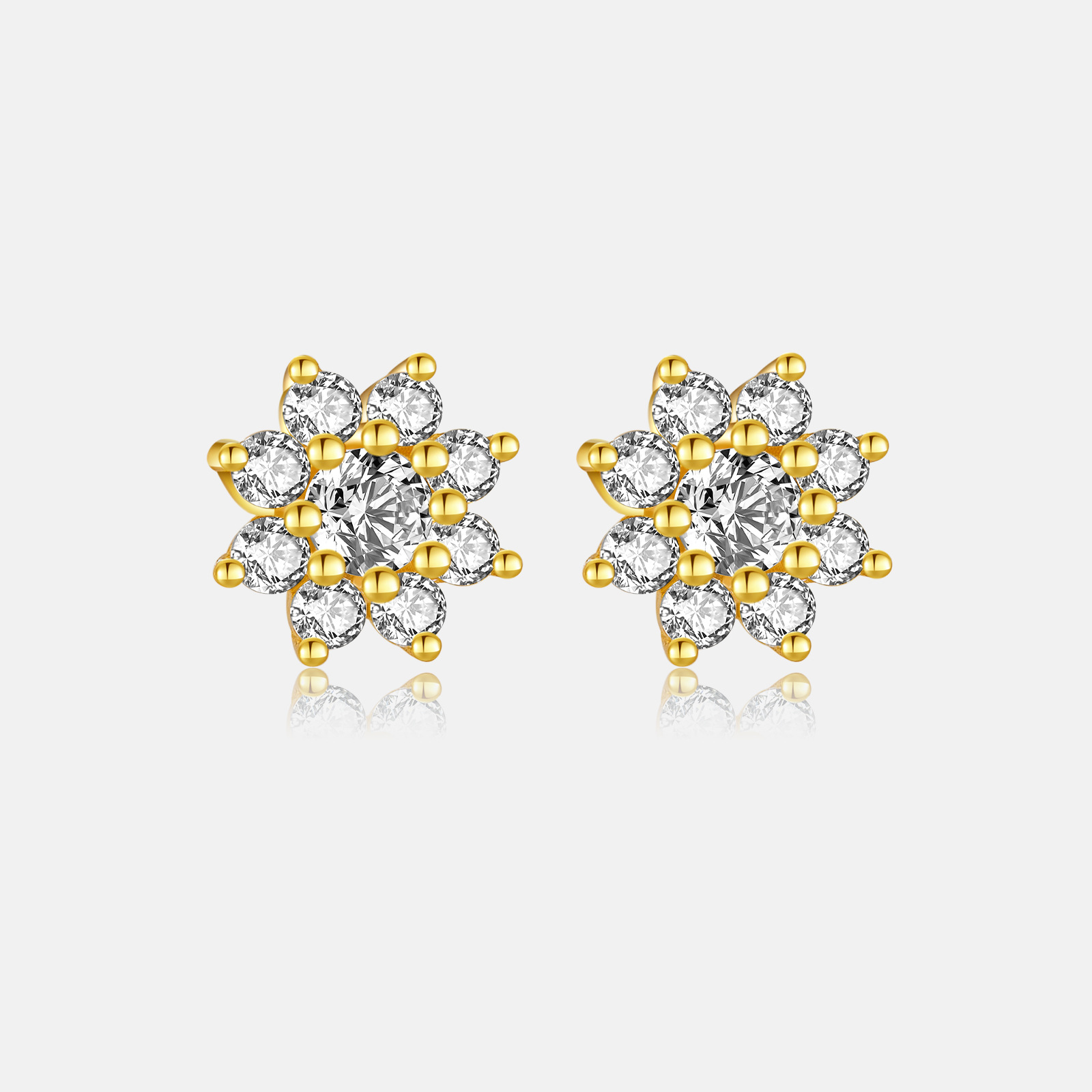1 Pair Simple Style Shiny Flower Inlay Sterling Silver Zircon 18K Gold Plated Ear Studs display picture 7