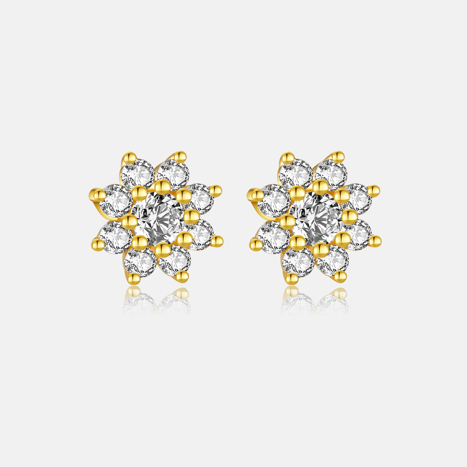 Holiday, Daily Occasion 925 Sterling Silver Material Flower Pattern 1 Pair 18K Gold Plated 925 Sterling Silver Zircon Flower Ear Studs