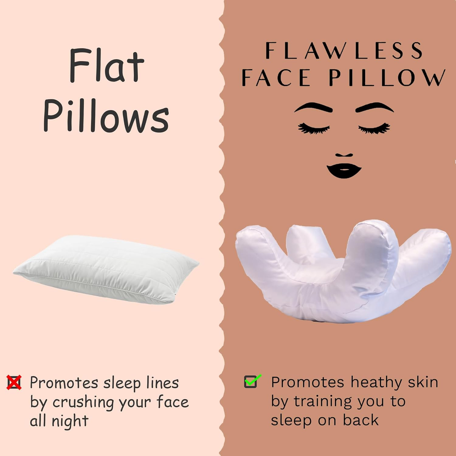 Face Pillow + Free White Satin Pillowcase! Beauty Sleep, Anti Wrinkles-Aging, Back Sleep