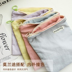 化妆包便携外出高颜值口红化妆品收纳袋纯色内胆包ins尼龙拉链包
