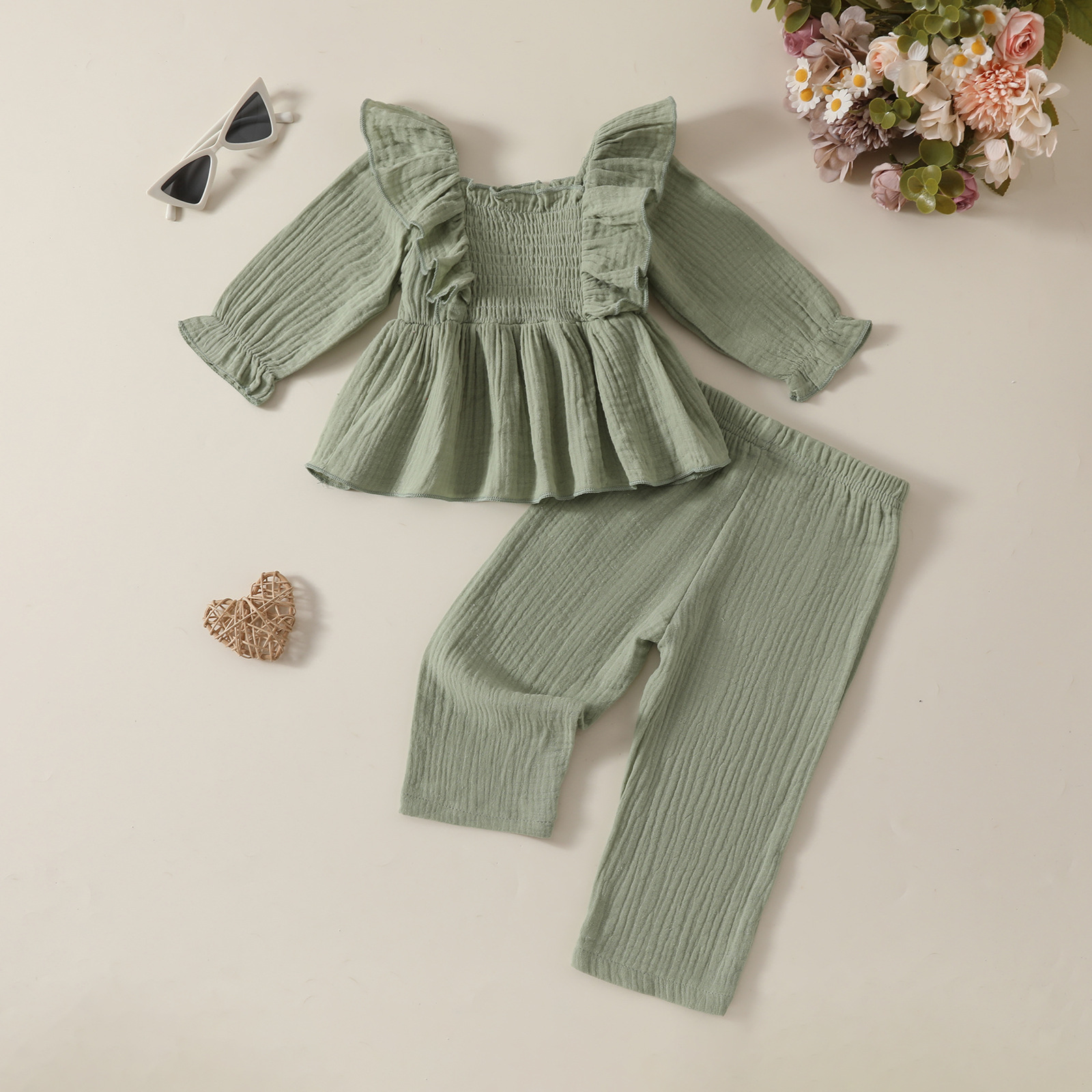 208g Weight Kids Clothing Sets Children's Clothing Type Long Sleeve Sleeve Length Cotton and Linen Fabric Type Pants Sets Sets Type 2 Pieces Set Quantity Casual, Daily Occasion Collarless Neckline Regular Fit Fit Type Solid Color Pattern Spring, Autumn Season Baby Girl'S, Girl'S Gender Simple Style Style Simple Style Solid Color Cotton And Linen Girls Clothing Sets 26