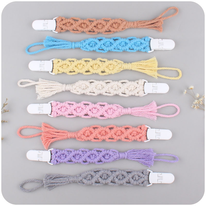 Suministros de bebé nuevo clip de pezón de plástico pezón cuerda creativa bebé DIY hecho a mano tejido de algodón cuerda pezón cadena