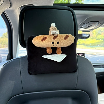 Car Tissue Box with Cute Car tissue box/set - plush-tissue-box-black-khaki-hat-hot-dog-bun