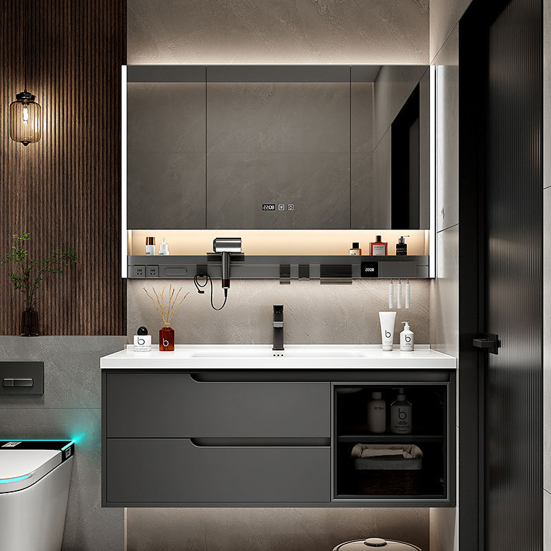 Modern Simple Solid Wood Bathroom Cabinet Ceramic Integrated Basin Bathroom Sink Washbasin Cabinet Combination