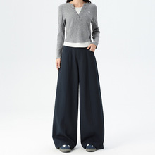 SD新款小个子酷飒风阔腿西装裤女装秋款高腰显瘦宽松口袋女裤裤子