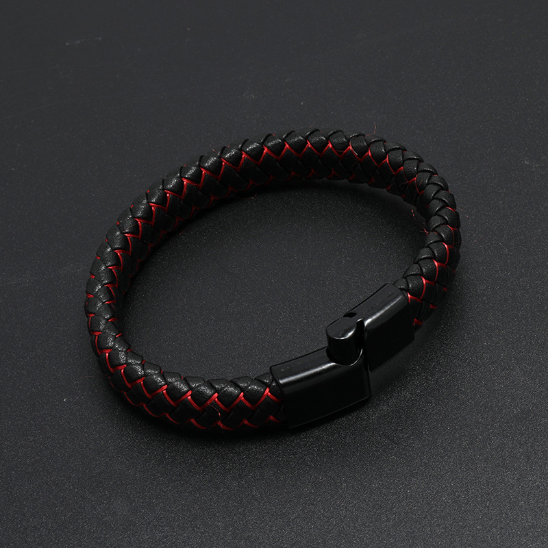 fashion simple braided alloy magnet clasp leather bracelet