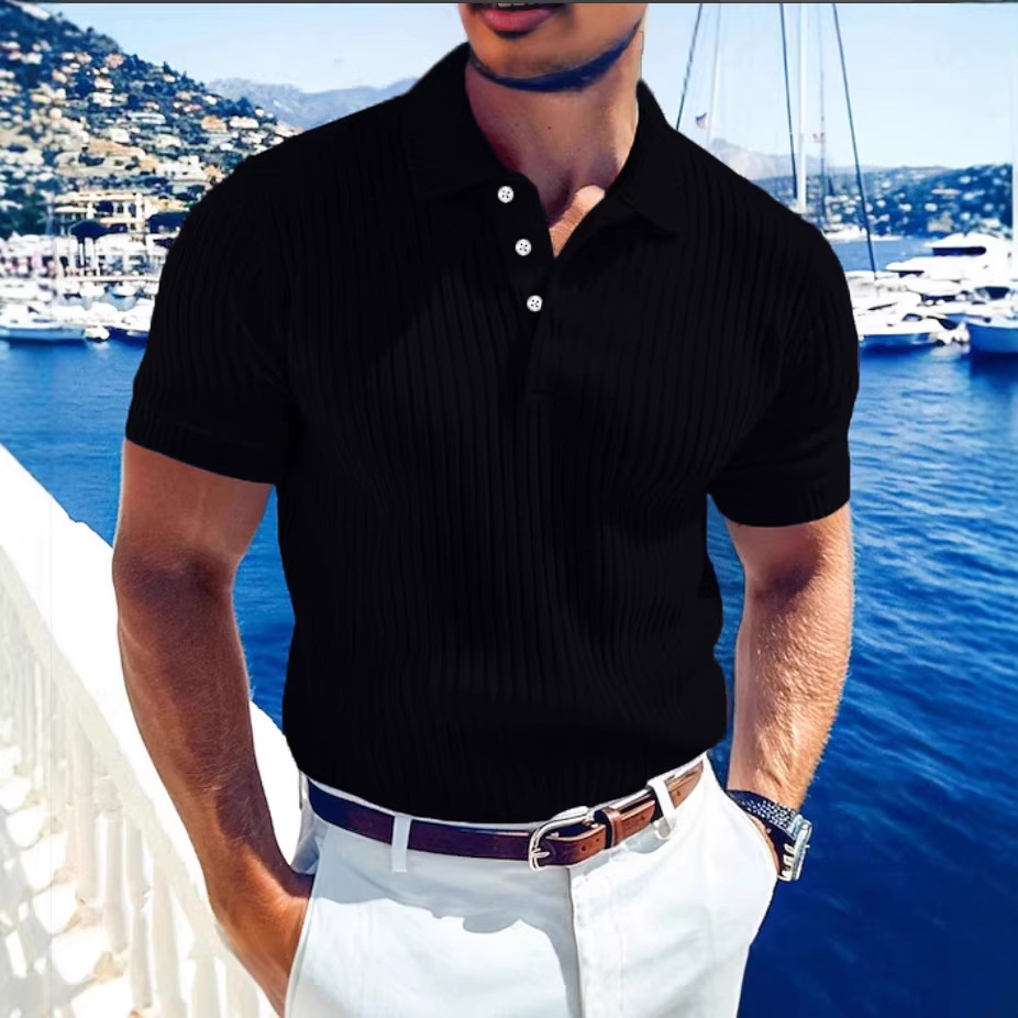 Polo de alto rendimiento para hombre – Tejido de punto transpirable con cuello en V y tapeta de botones (Corte ajustado, 7 colores)_voghion.com