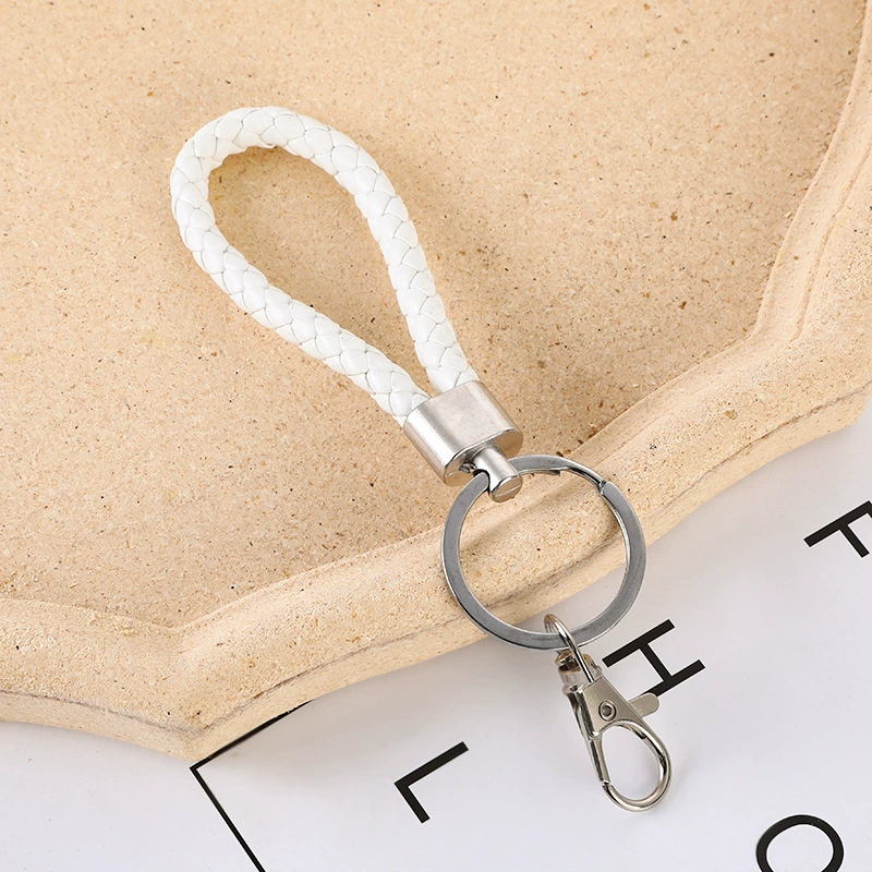 Keychain key ring, braided leather-style loop with metal hook, multicolor options