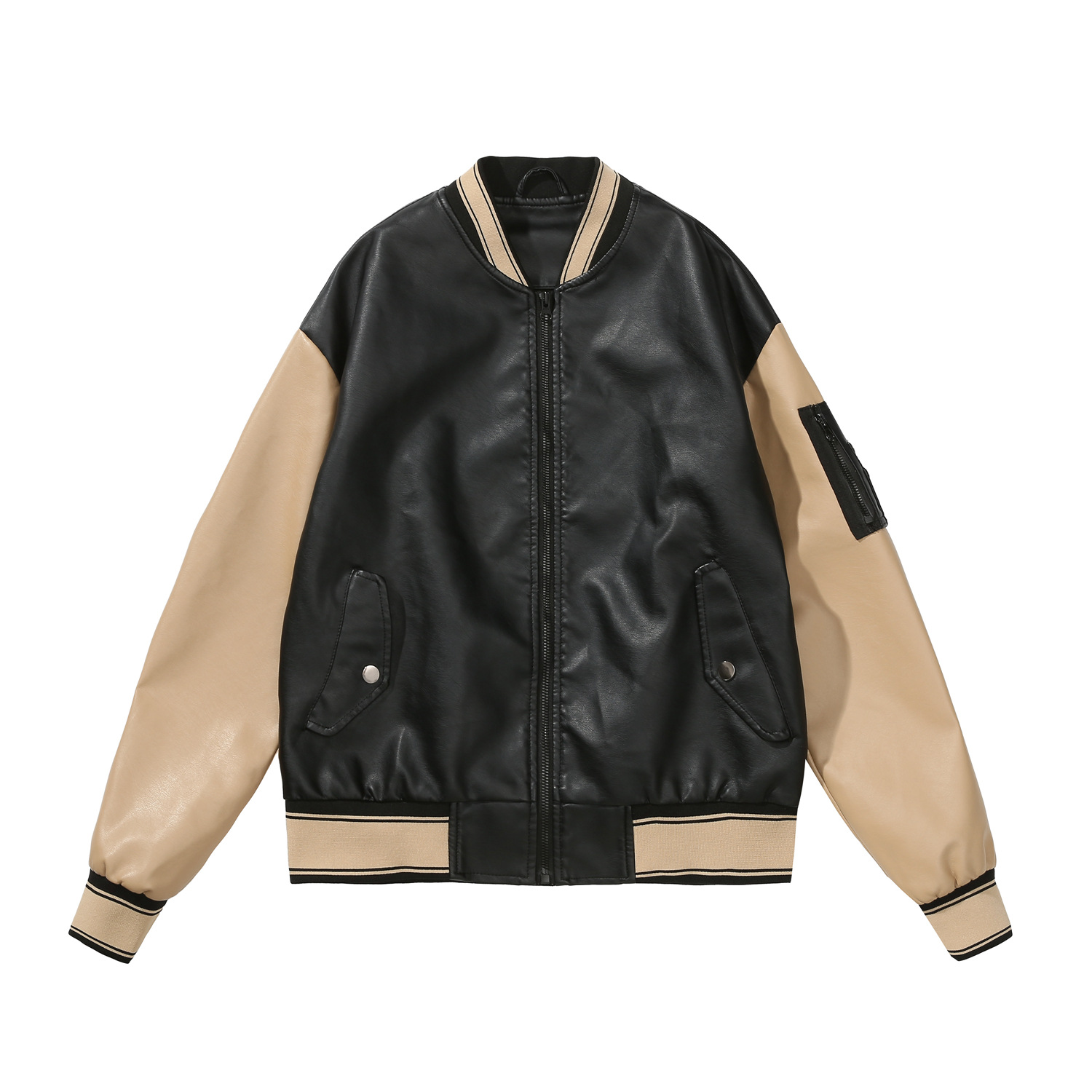 color stitching casual baseball uniform loose leather jacket nihaostyles wholesale clothing NSNXH85604