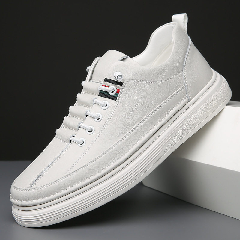 Giày sneaker nam da bò thật phối da, đế bằng mềm, cổ thấp, dây thun co giãn — GX2036 kaki, GX2036 màu trắng, GX2036 màu xám