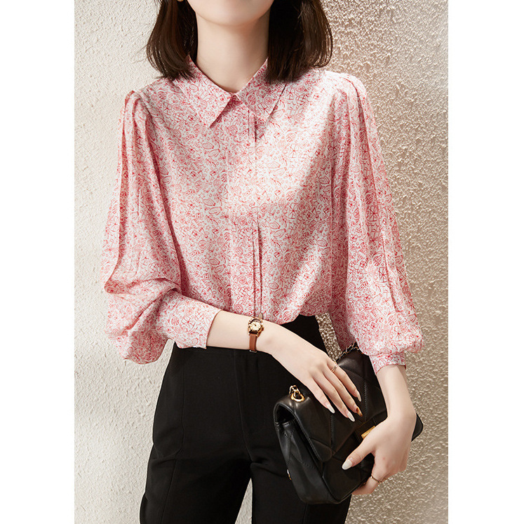 Heavy Silk Shirt 2026 Summer New Women's Fashion Spring and Autumn Floral Lantern Sleeve Silk Blouse Heavy Silk Shirt 2026 Summer New Women's Fashion Spring and Autumn Floral Lantern Sleeve Silk Blouse