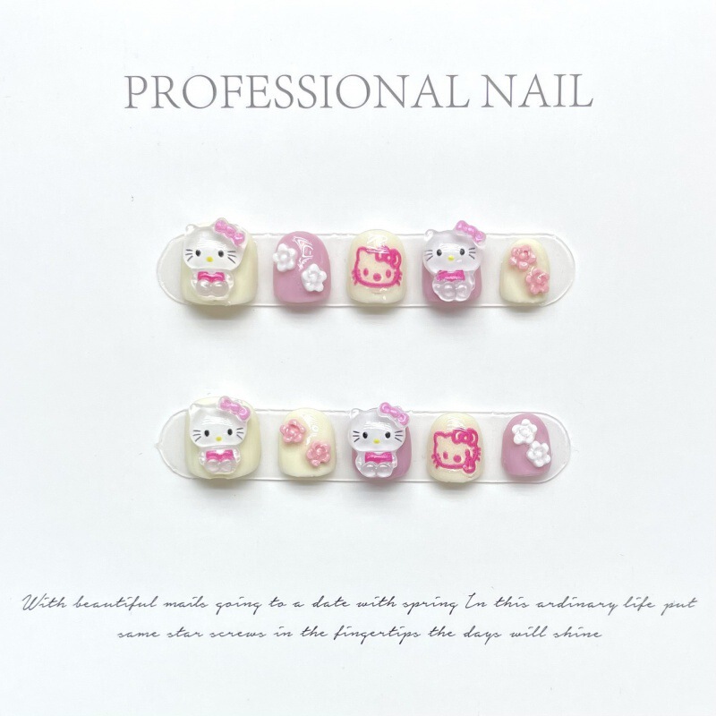 [special for children] wearable nail piece 12-year-old girl fake nails 10-year-old nail stickers kaidi cat girl nails
