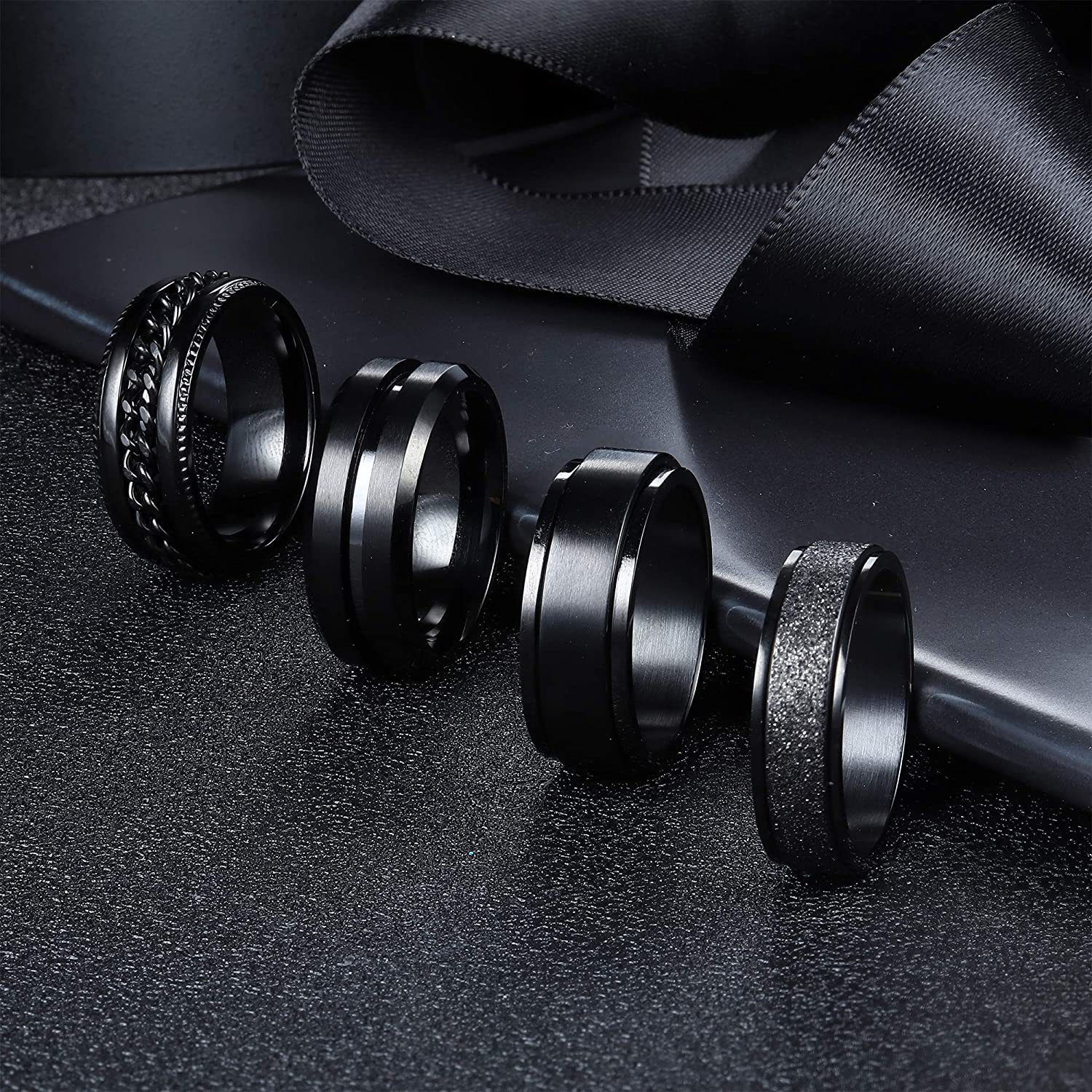 20g Weight Vacuum Plating Gold Plating Process Black Plated Plating Material Rings Classification Simple Style Geometric 304 Stainless Steel Plating Black Plated Men'S Rings