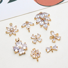 DIY jewelry accessories, cast copper micro-set zirconium four-leaf small flower pendant necklace earrings earring pendant material