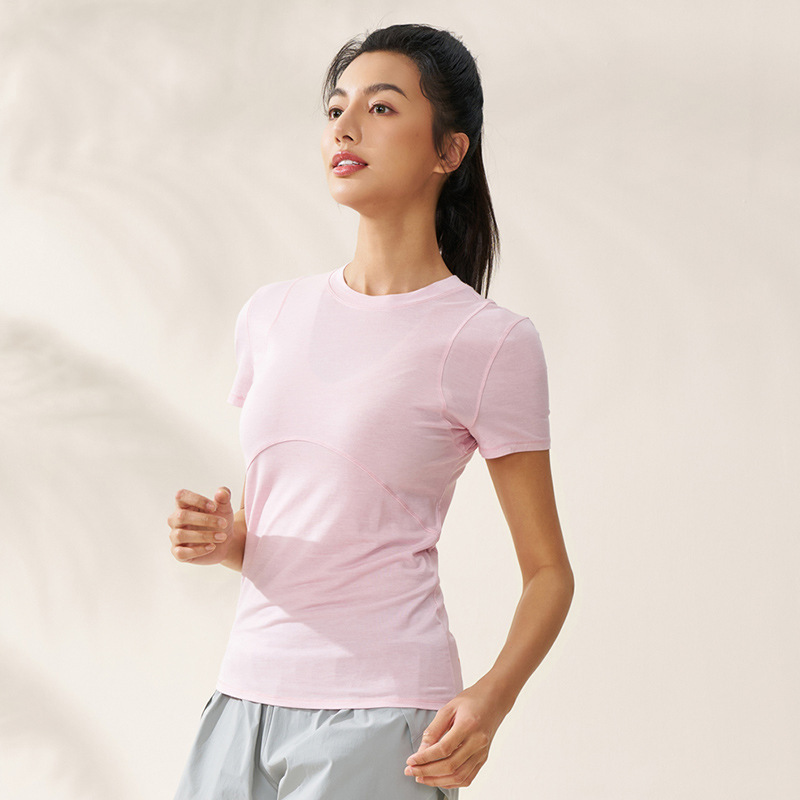 Summer Tencel Merino Wool Yoga Clothing Top Short-sleeved Women's Tight Waist Slimming Fitness Clothing Casual Sports T-shirt Summer Tencel Merino Wool Yoga Clothing Top Short-sleeved Women's Tight Waist Slimming Fitness Clothing Casual Sports T-shirt