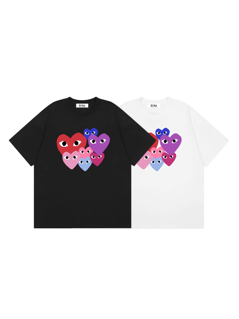 2025년 여름 Comme des Garcons 새로운 Chuanjiu 러브 레터 프린트 풀오버 반팔 남성 및 여성