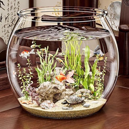 Transparent plastic imitation glass round anti-slip small fish tank, one-piece molding, living room small desktop decorative mini