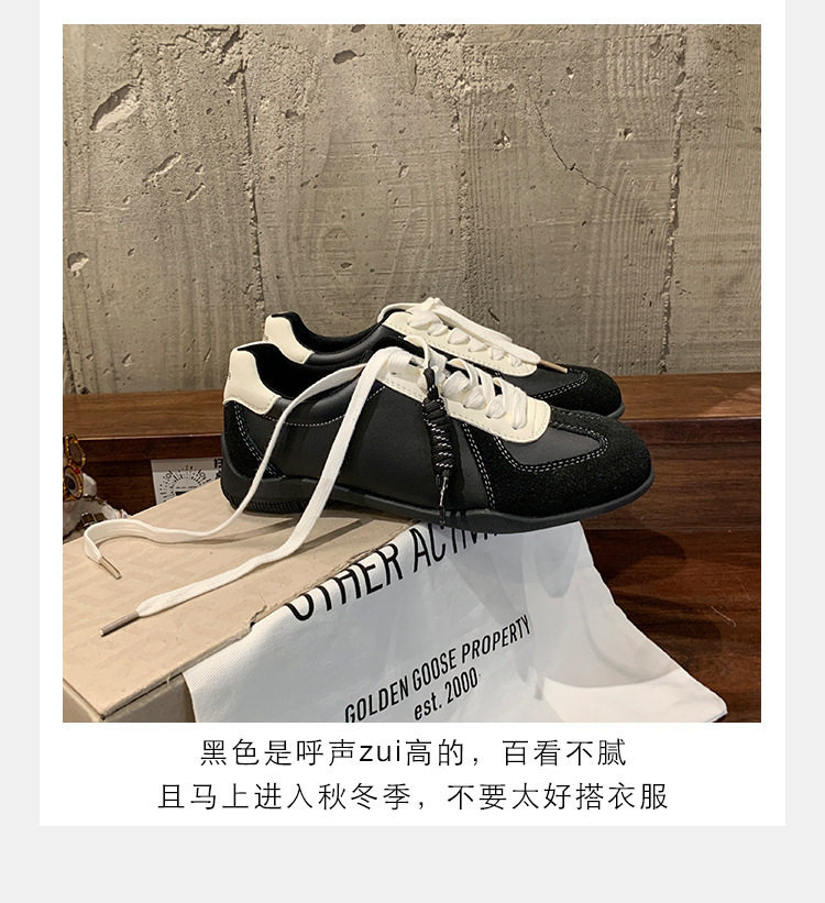 Giày sneaker nữ da bò phối màu mũi tròn dây buộc tăng chiều cao — Màu trắng nhạt, màu sô cô la, màu vàng, màu đen chi tiết 7