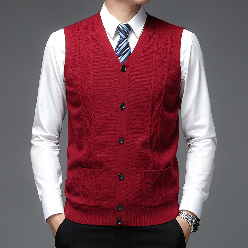 Cuello en V de un solo pecho de lana de color sólido casual Fit en stock suéter gris sin capucha cardigan chaleco de lana