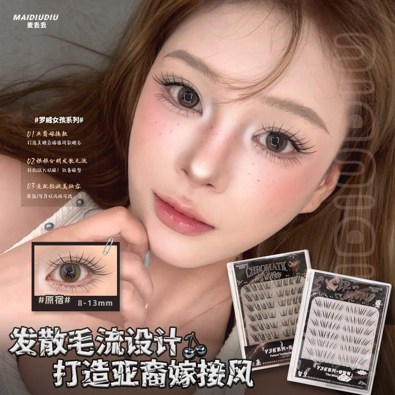 Maidiudiu·Luowei Girl False Eyelashes Hand-Painted Grafting Asian Comic Fox Style Cool Natural Single Cluster Glue-Free