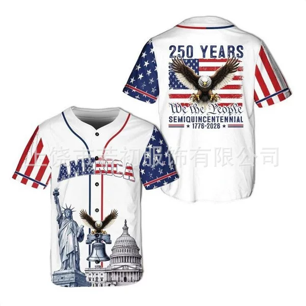 2026 United States 250Th Anniversary 3D Printed Baseball Jersey Men's Custom Short-Sleeved Export Sports Shirt