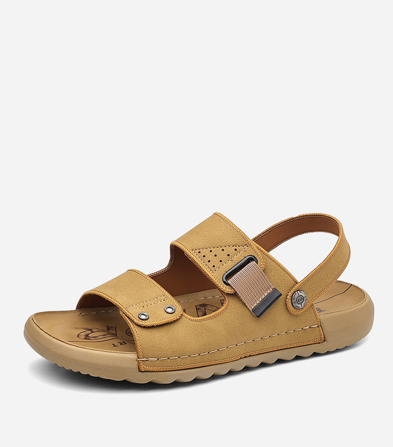 Dép sandal nam quai ngang đế mềm đi được hai kiểu, thoáng khí chống trượt — 5555 màu kaki, 5555 màu vàng chi tiết 15