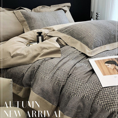 Light luxury high-end 120-count long-staple cotton brushed four-piece set of pure cotton autumn and winter printed quilt cover sheets for bed