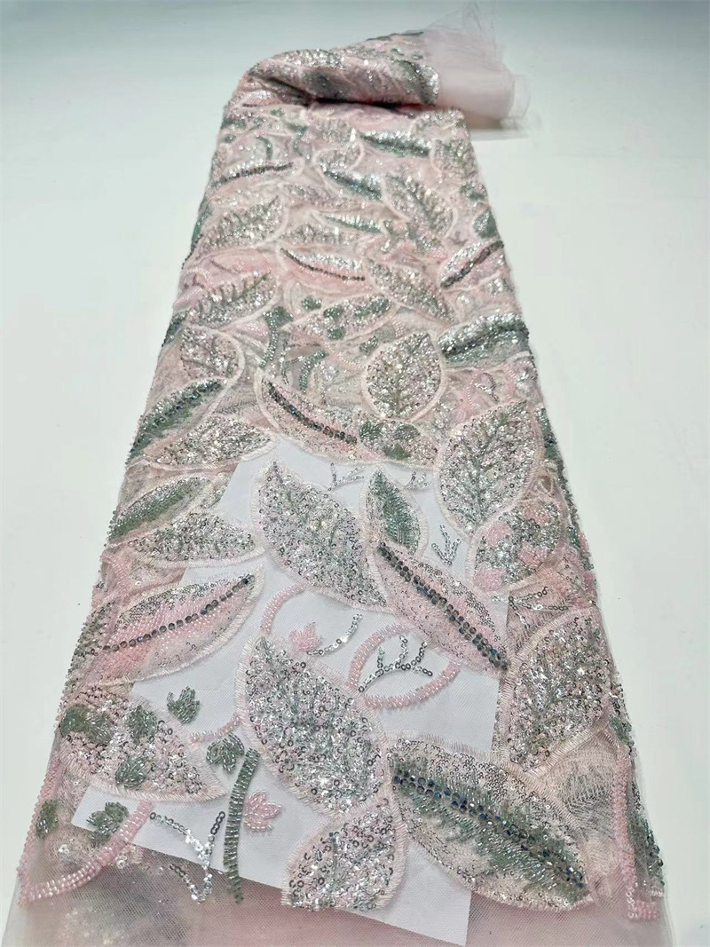 Hoja pesada planta flor de encaje tejido bordado Gao Ding ligero vestido de boda lujoso vestido de cena vestido vestido vestido de tela