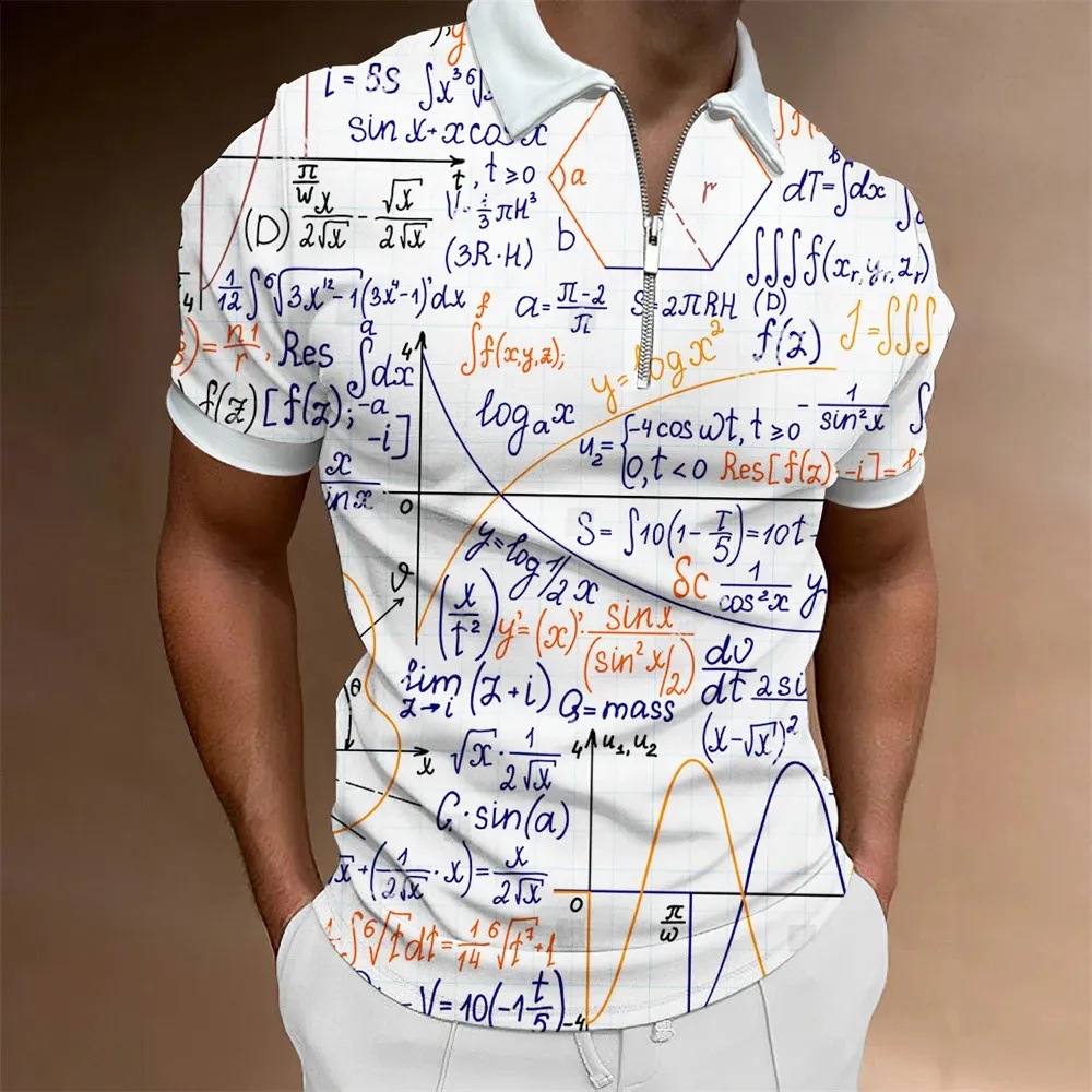 Personalidad, nuevas ideas, matemáticas, fórmula matemática, impresión 3D, camisa POLO con cremallera de manga corta transpirable con solapa suelta para hombre